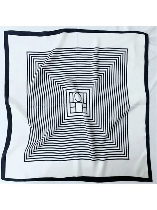✨Silky Black and White Art Scarf Geometric Square Design Luxury Accessory hijab✨ - Picture 6 of 7